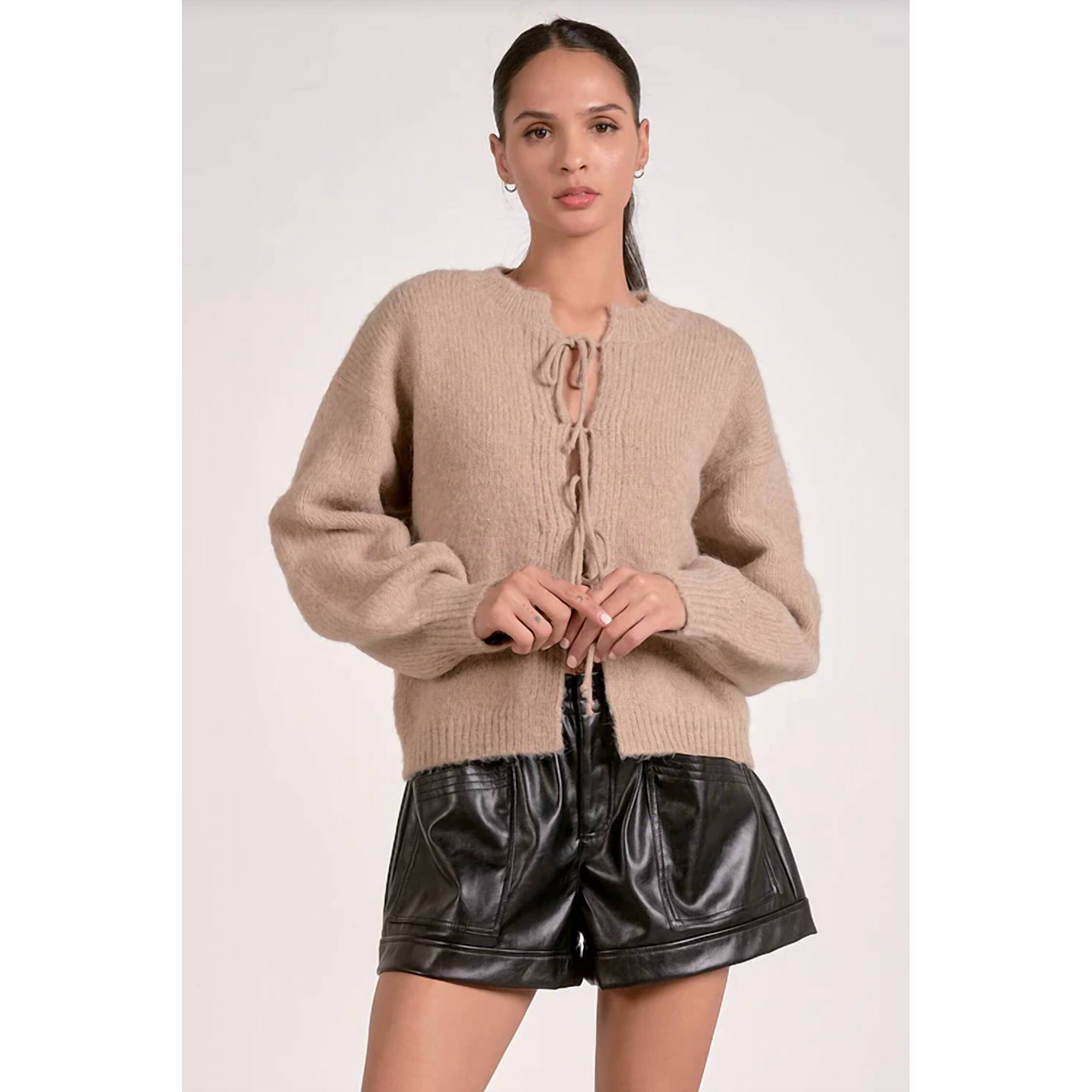 New Elan Cozy Tie Cardigan In Macchiato